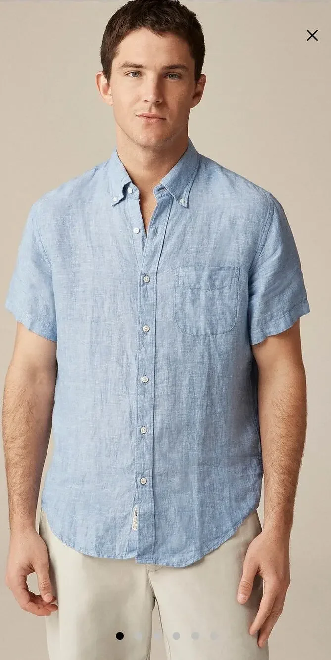 NWOT J. Crew Short-Sleeve Baird McNutt Irish Linen Shirt Blue XL